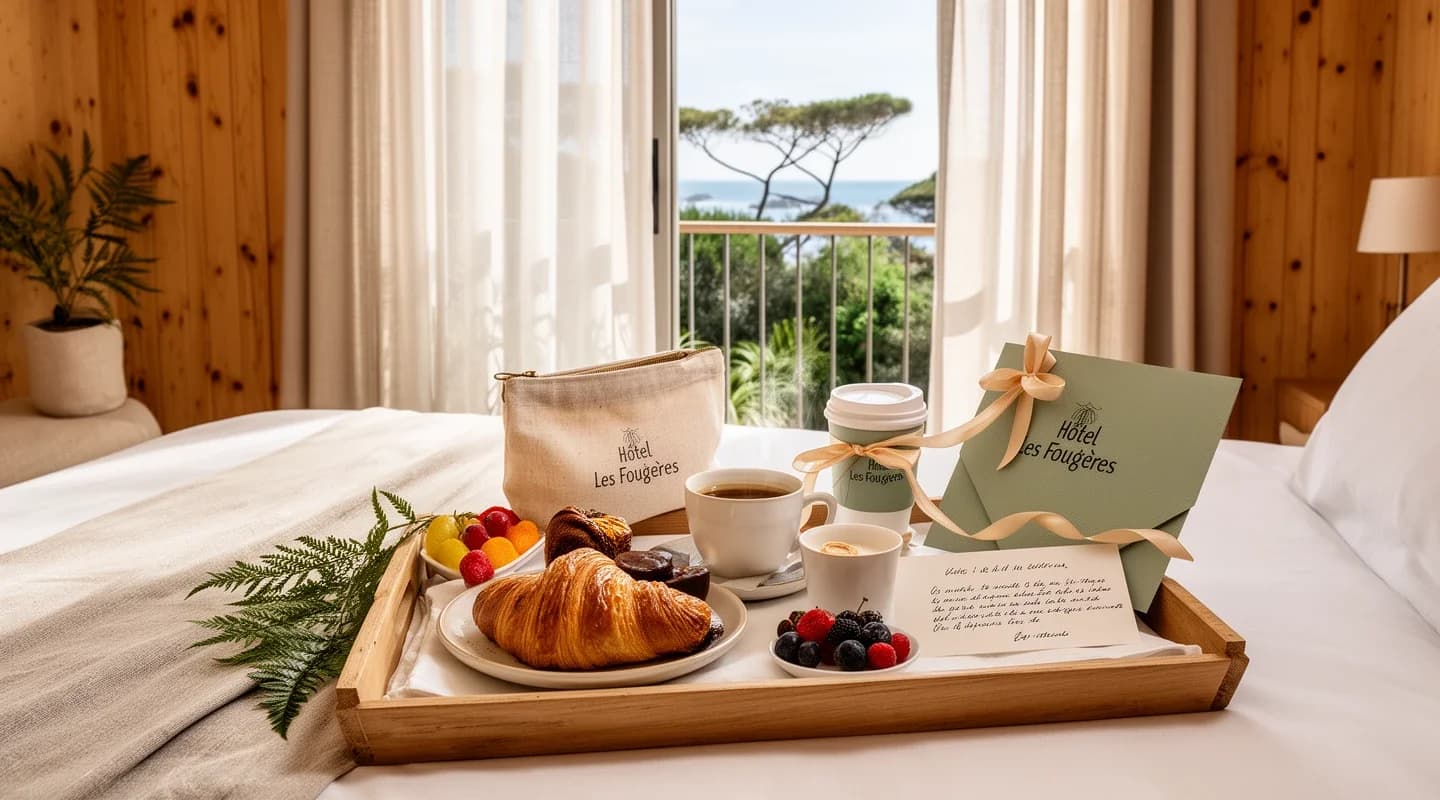 Offre Anniversaire : une patisserie artisanale, une carte personnalisee ecrite par l'equipe, un petit-dejeuner leger servi en chambre et un depart tardif a 13h.
